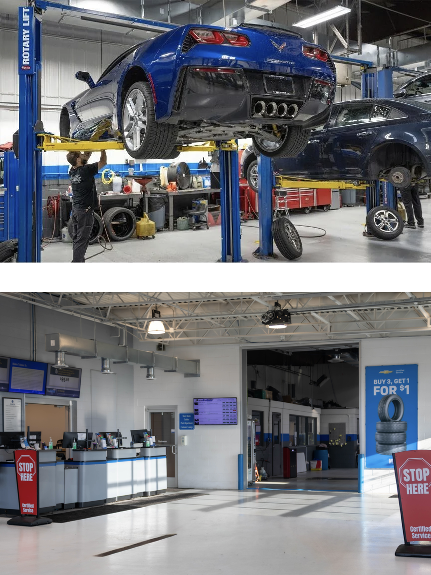 two pictures merged of service center and group of employees