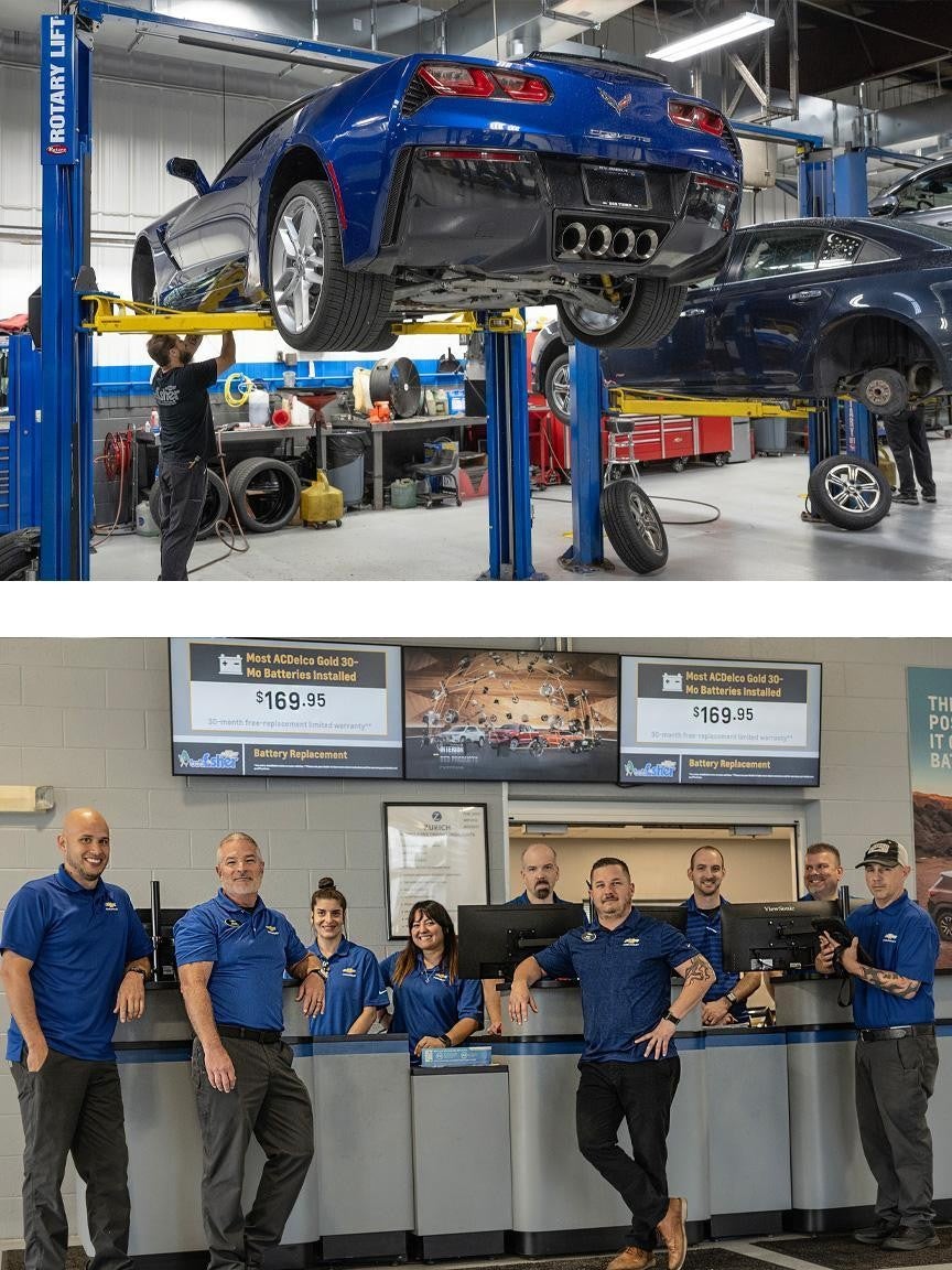 two pictures merged of service center and group of employees
